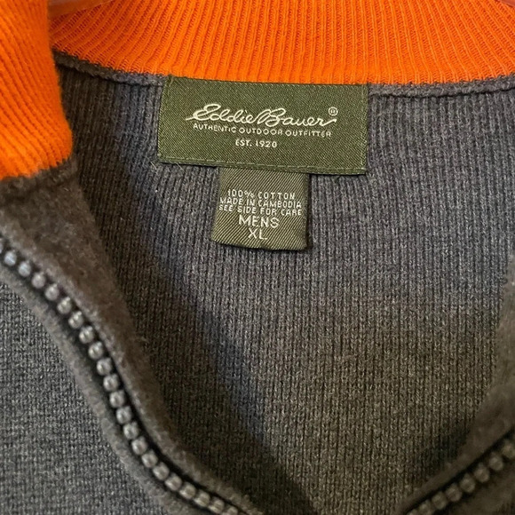 Eddie Bauer Camp Sweater 1/4 Zip Pullover Mens Size XL Gray Orange Dadcore Cozy - Picture 4 of 7